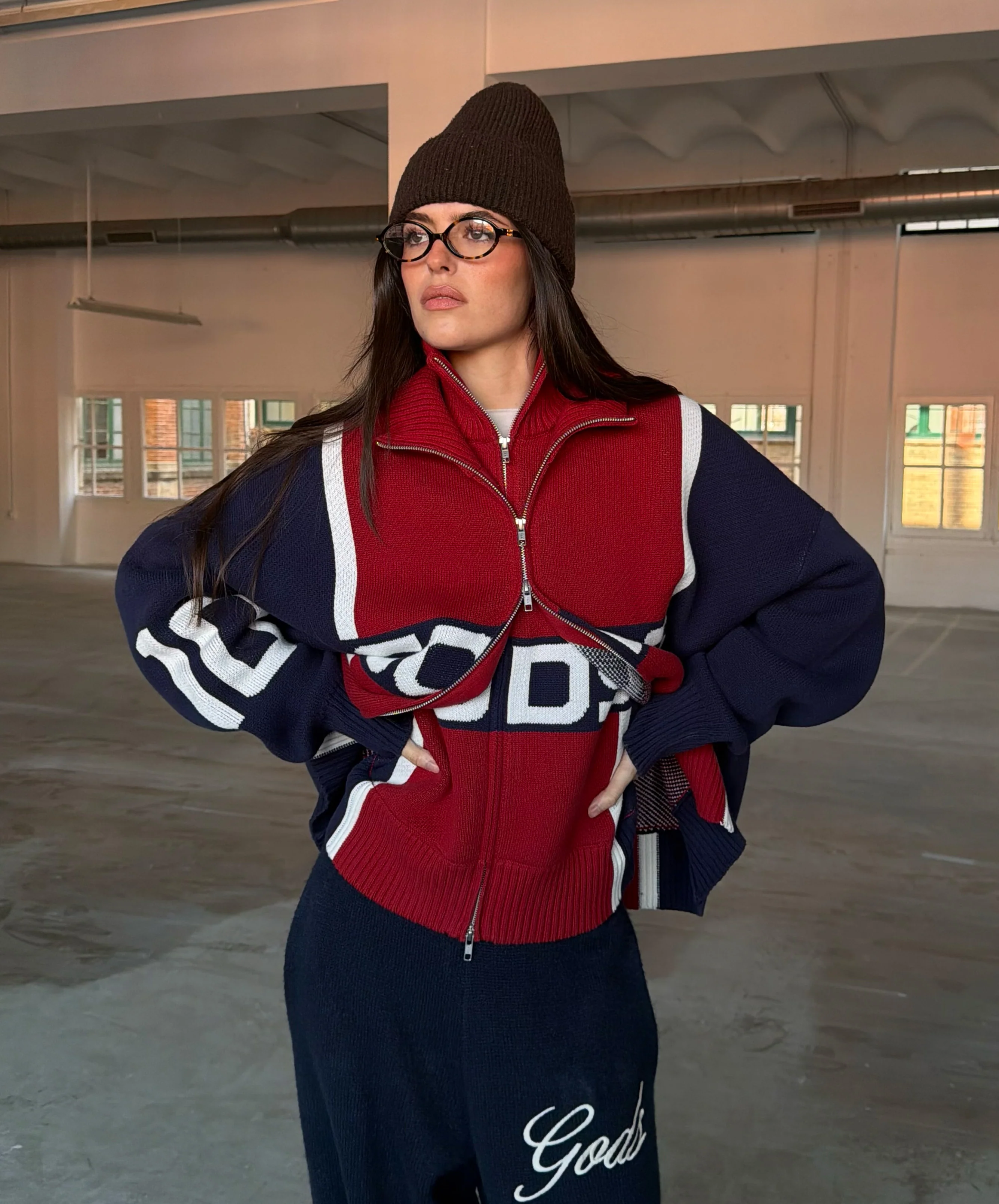 Alpine Rally Knitted Zipper Red-Navy - Image 6