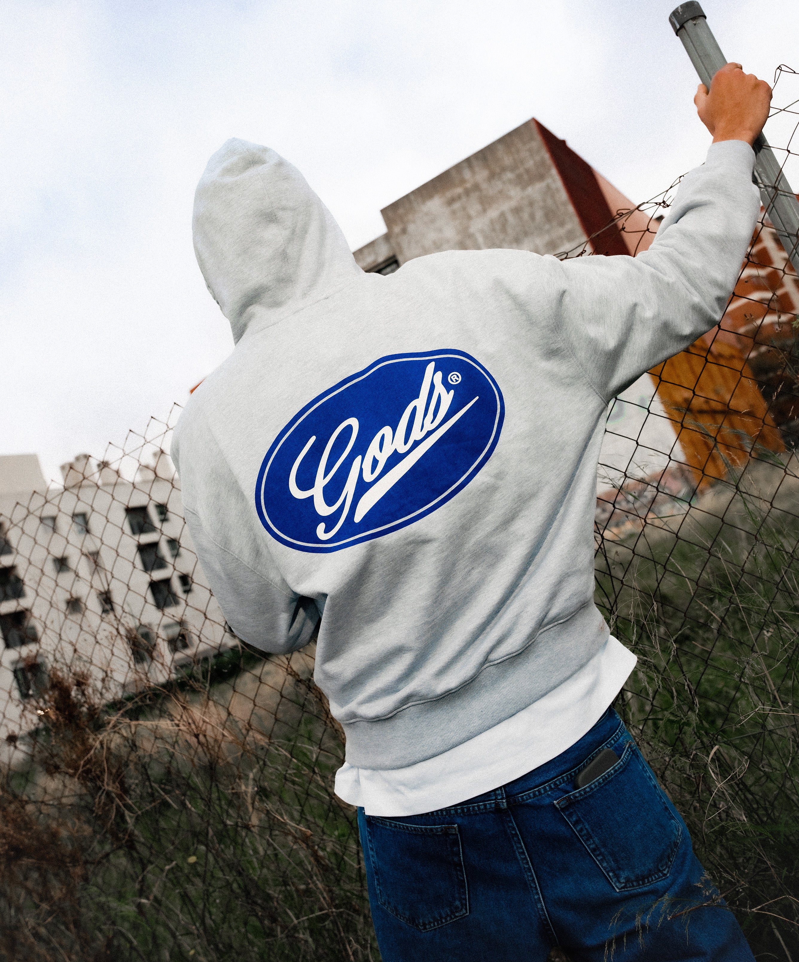 Blue Circle Cropped Hoodie Grey - Image 11