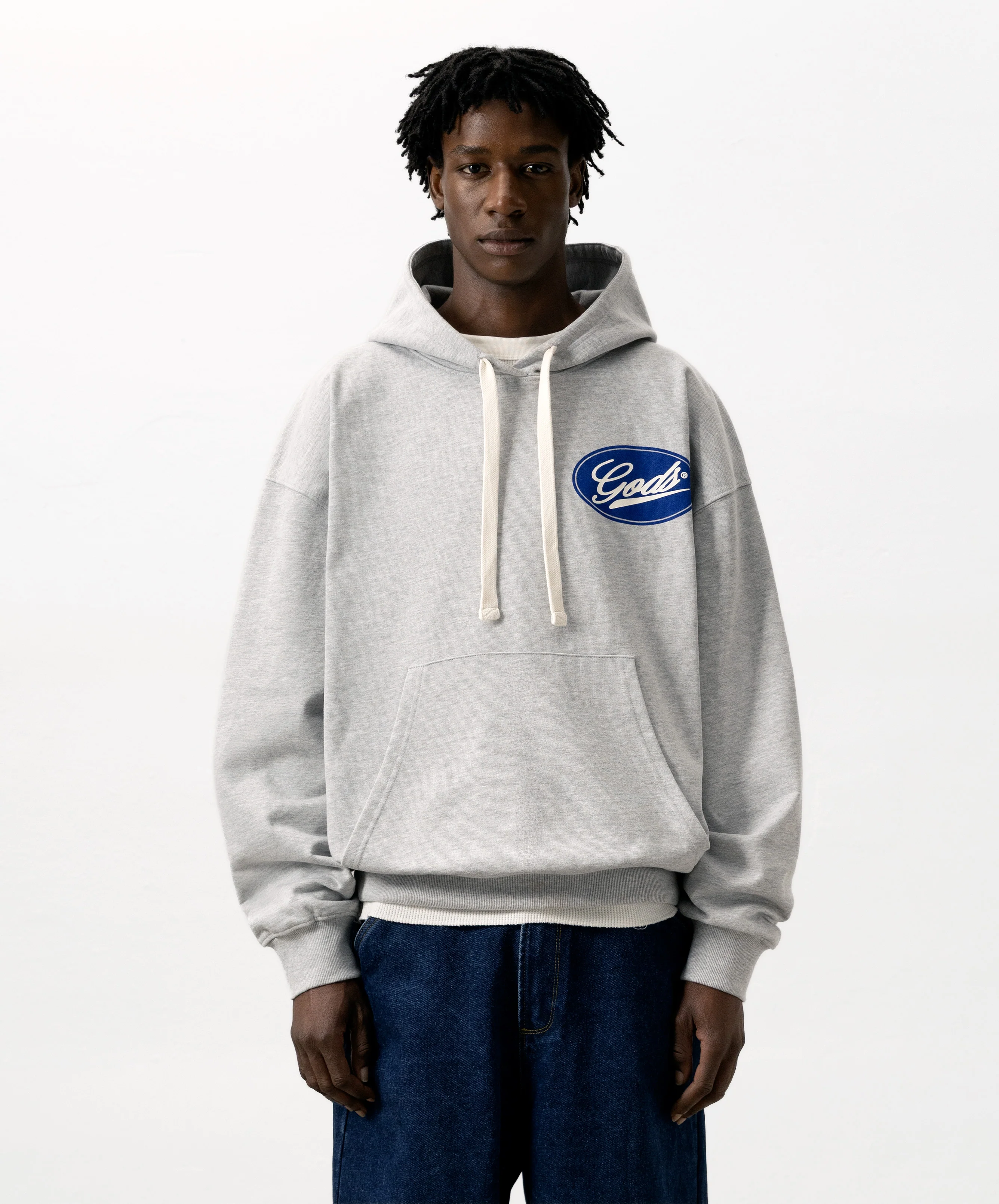 Blue Circle Cropped Hoodie Grey - Image 3