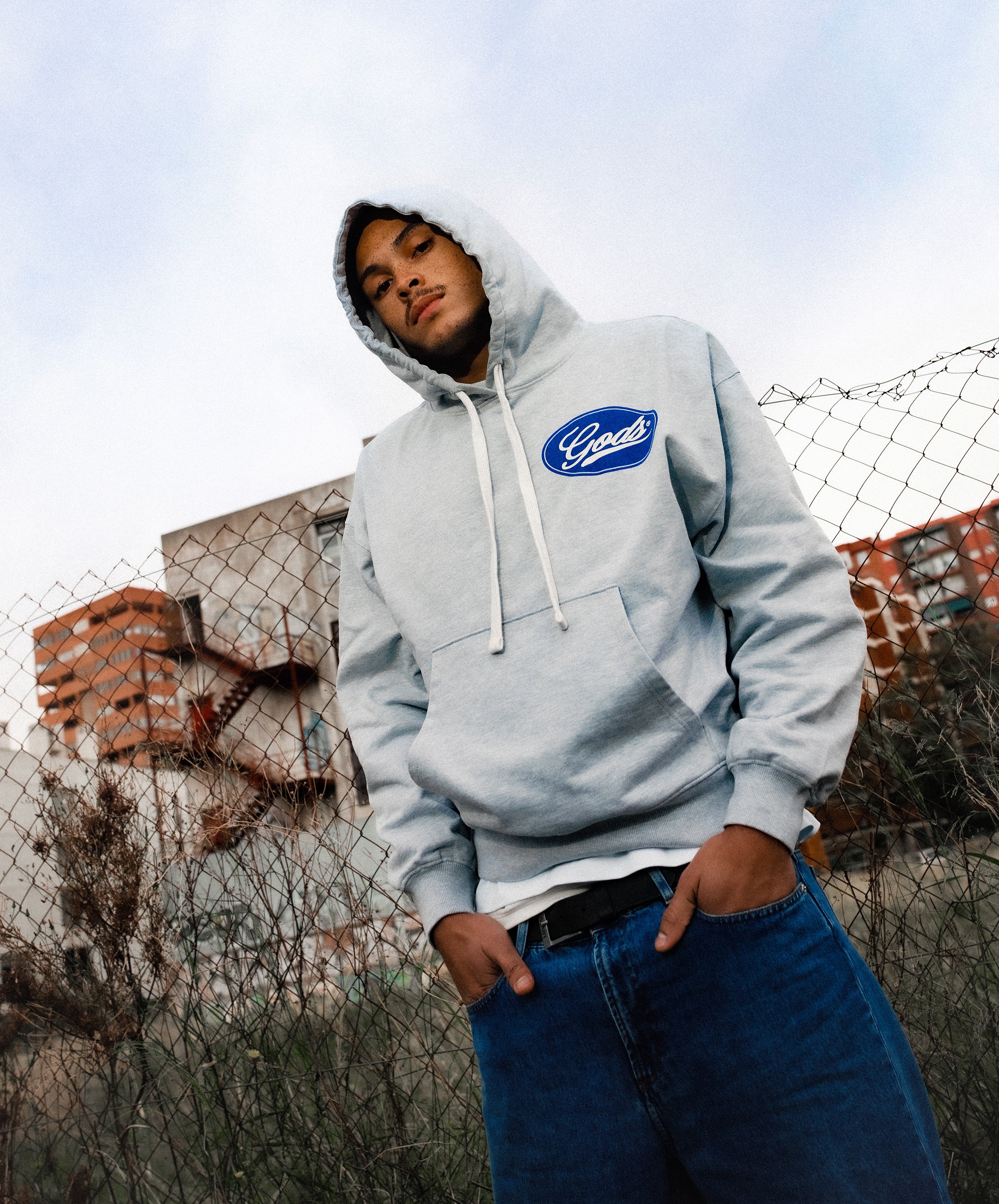 Blue Circle Cropped Hoodie Grey - Image 9