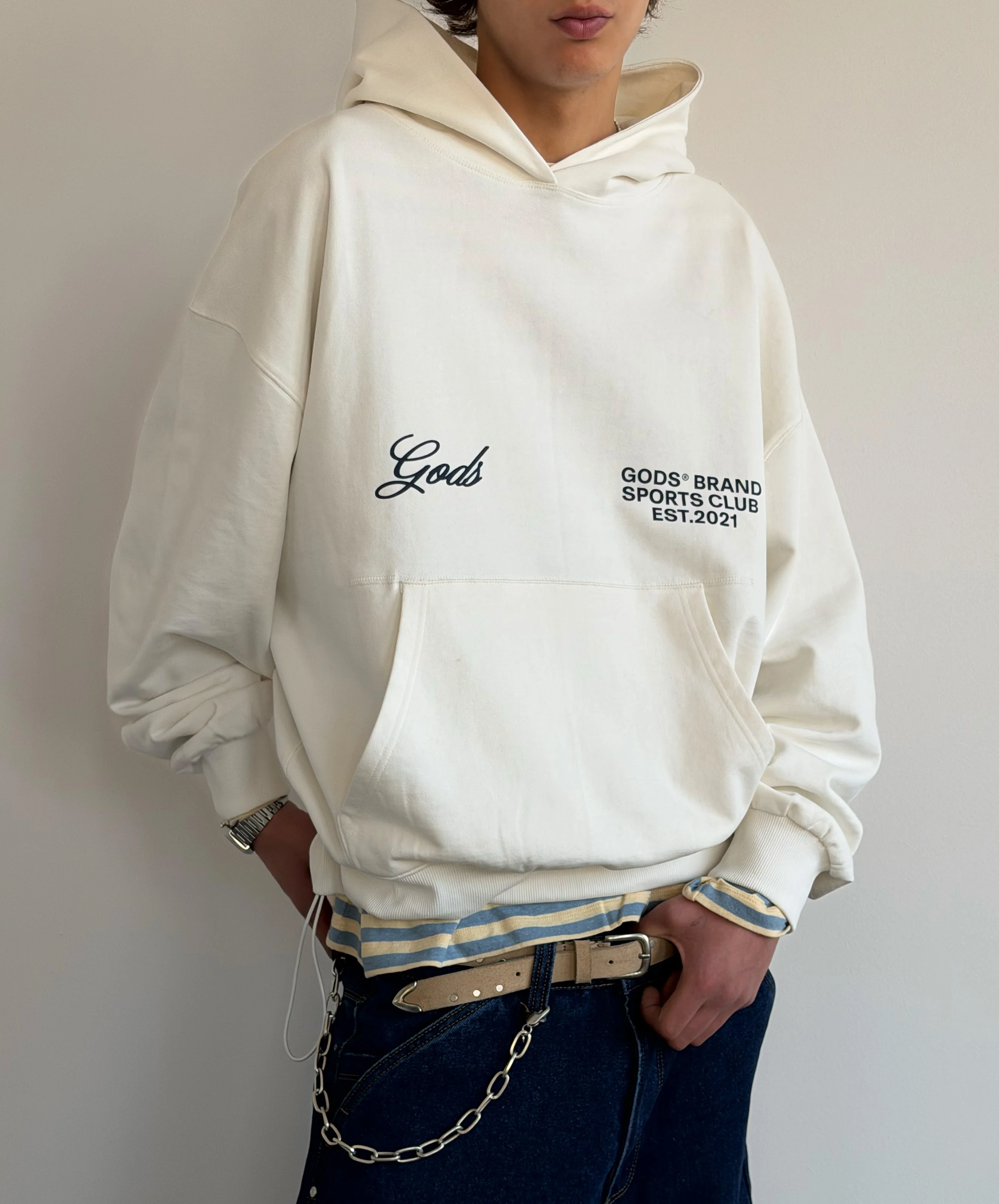 Gods® Brand Sports Club Hoodie Cream - Image 8