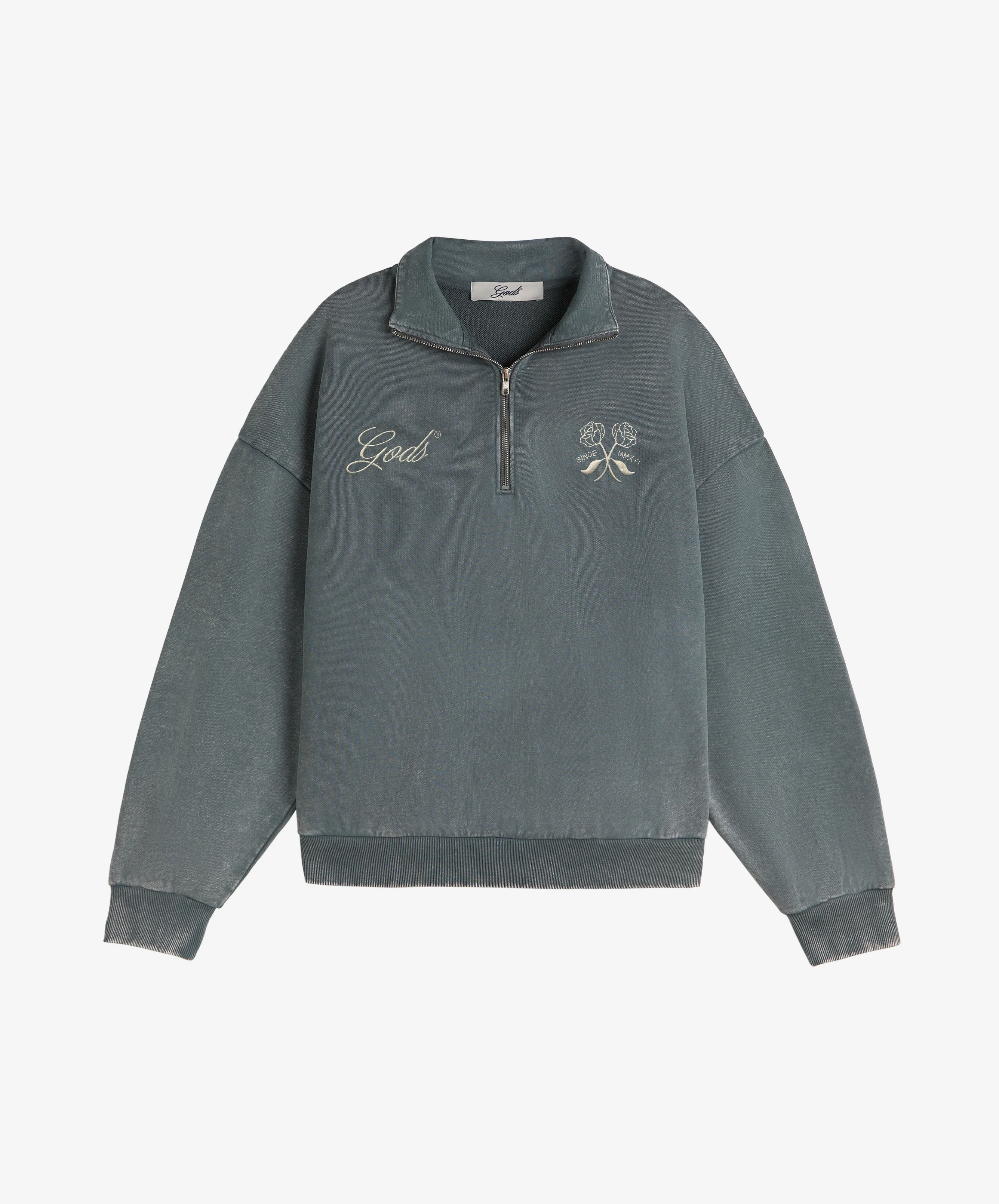 Gods Half Zip Washed Dark Grey - Image 2