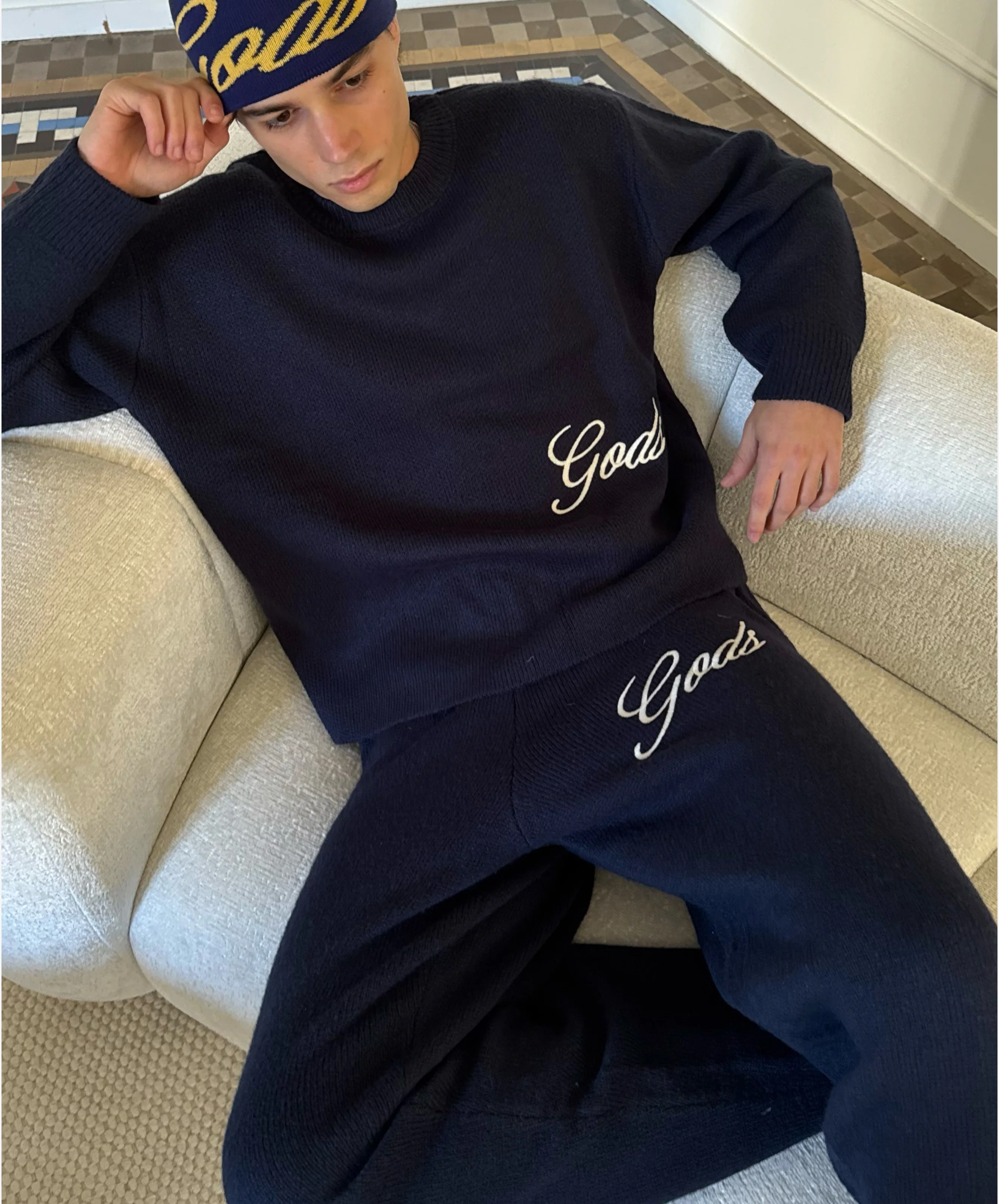 Handwritten Knitted Joggers Navy - Image 4