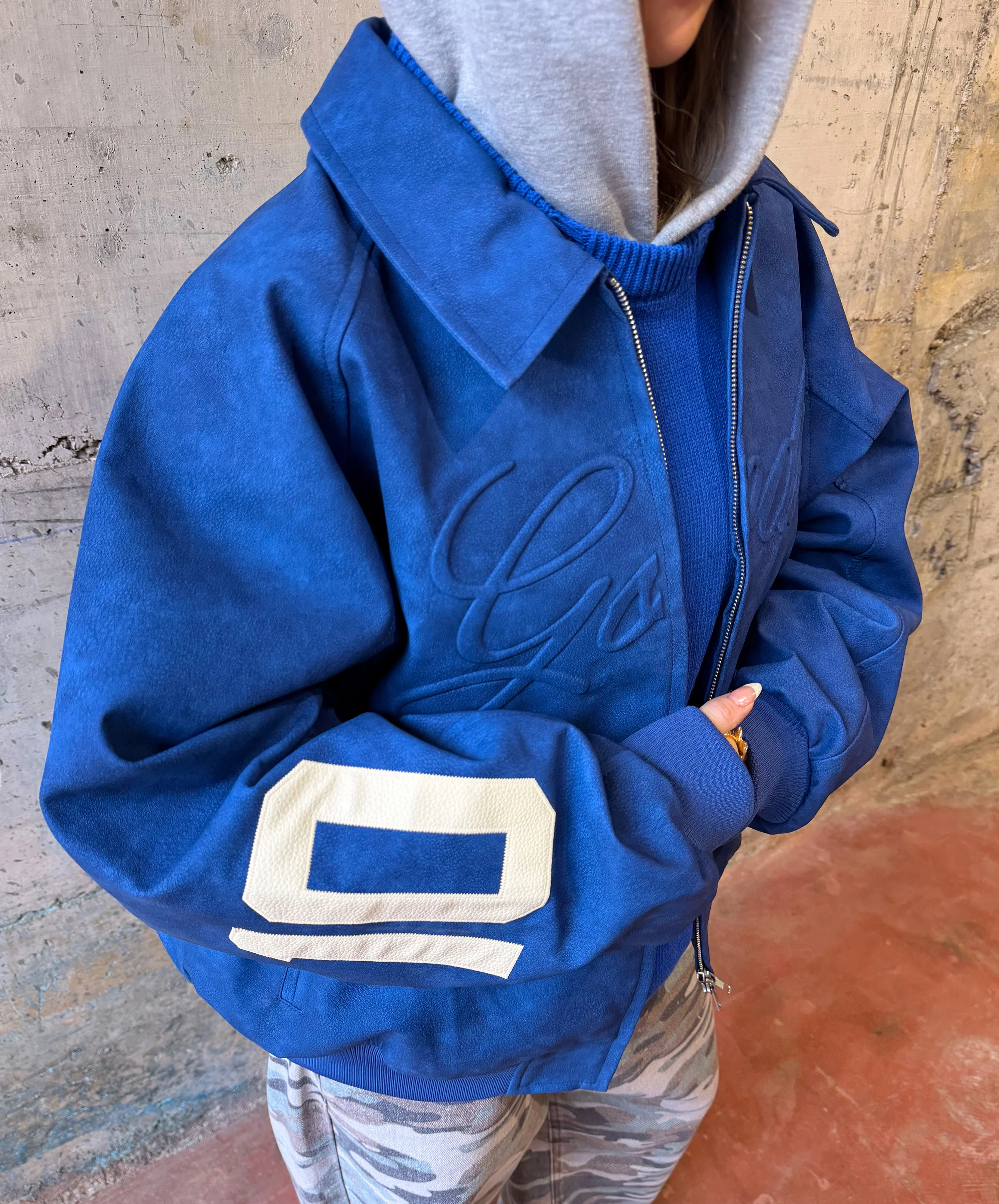 Vegan Leather Jacket Blue - Image 8
