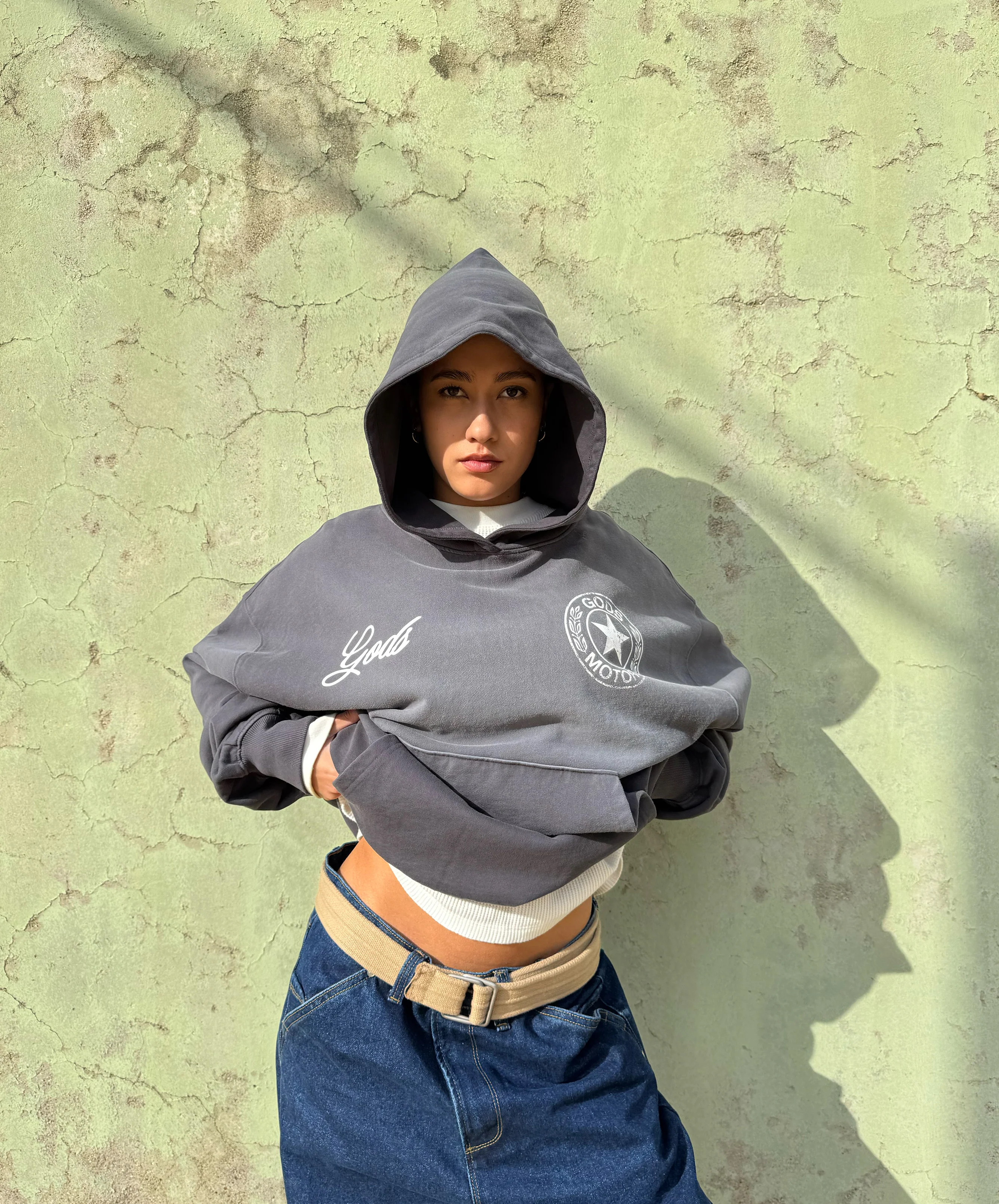 Motor Cropped Hoodie Black - Image 5