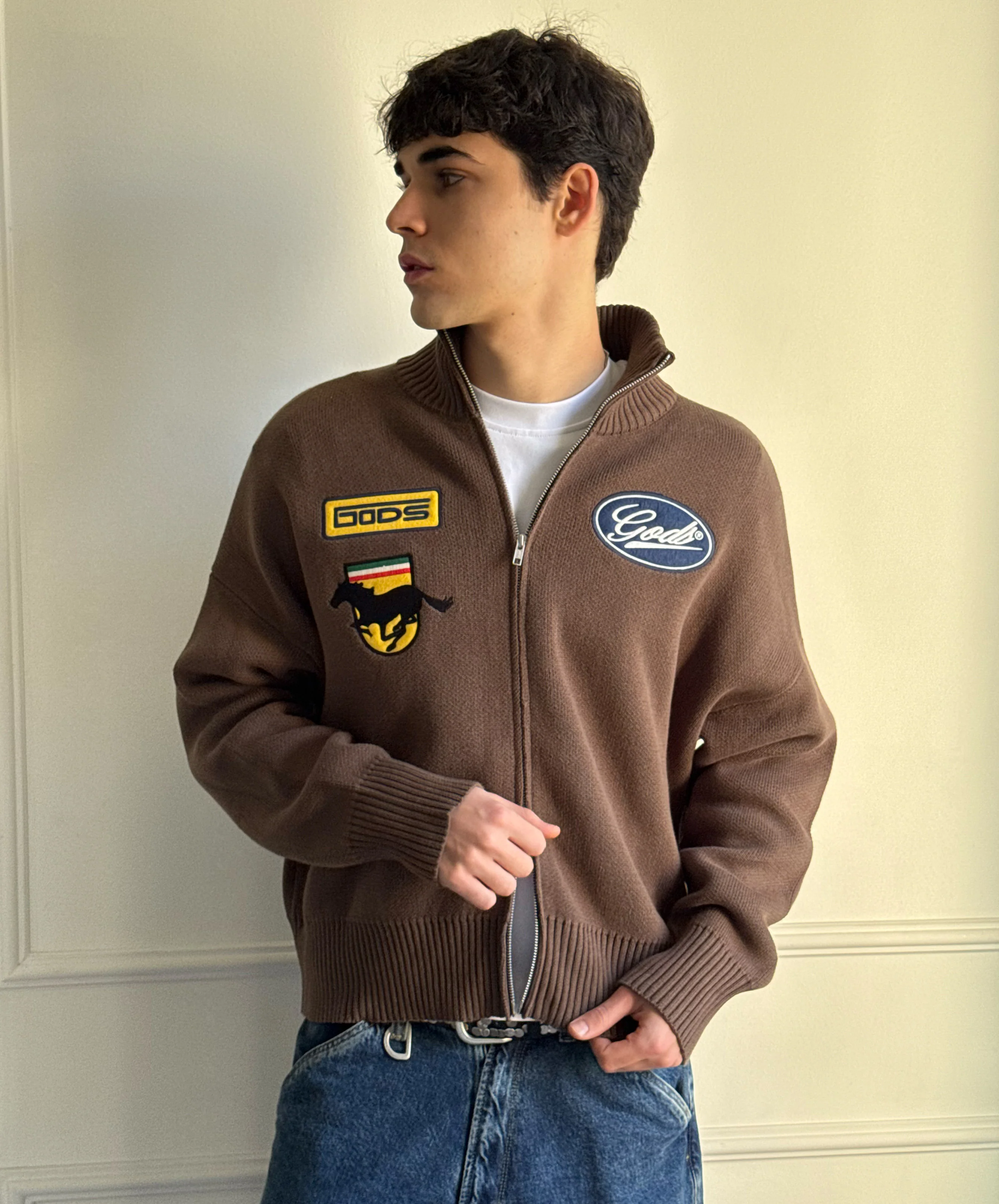 Racing Knitted Zipper Brown - Image 4