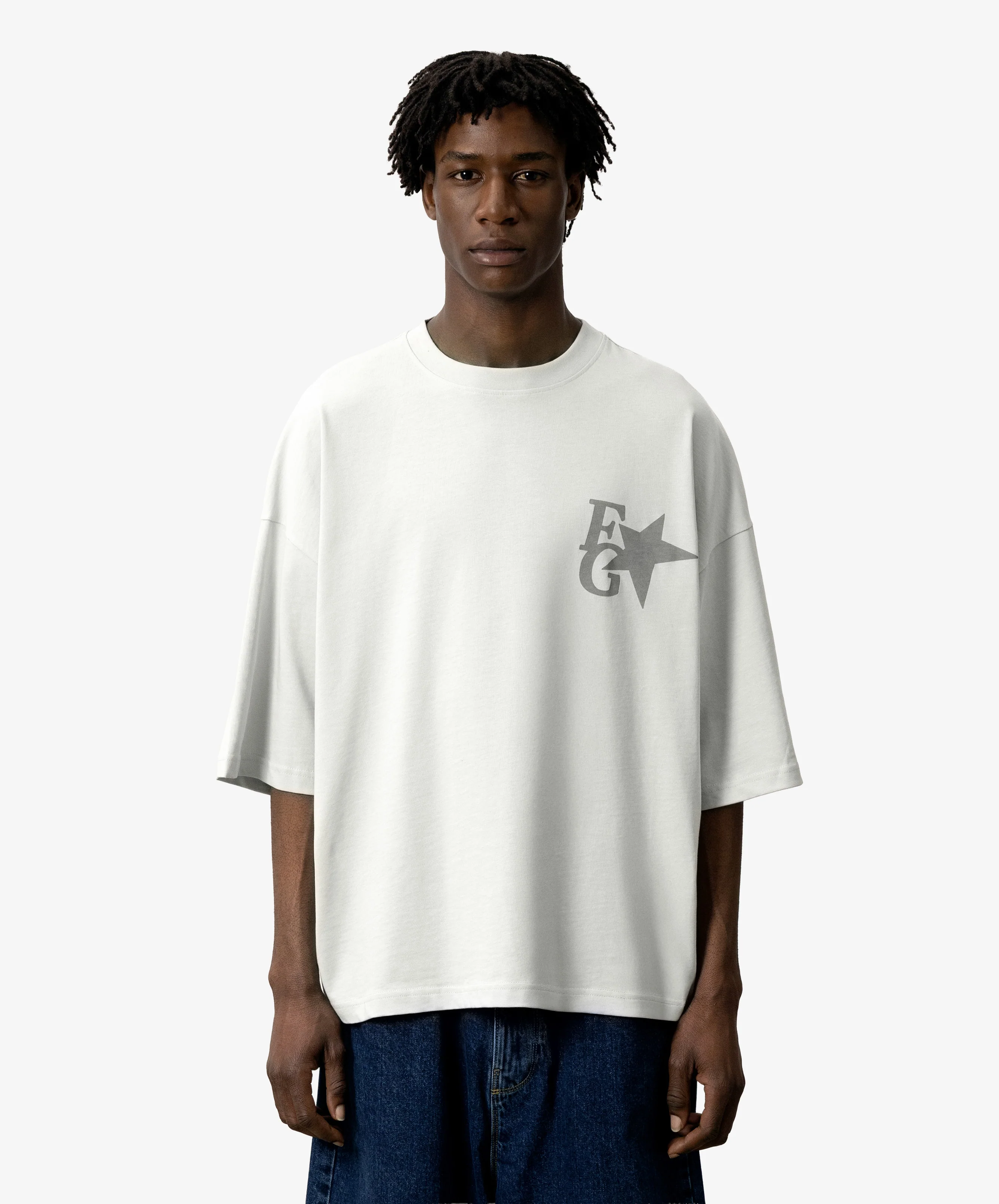 Star Boxy Tee Light Grey - Image 3