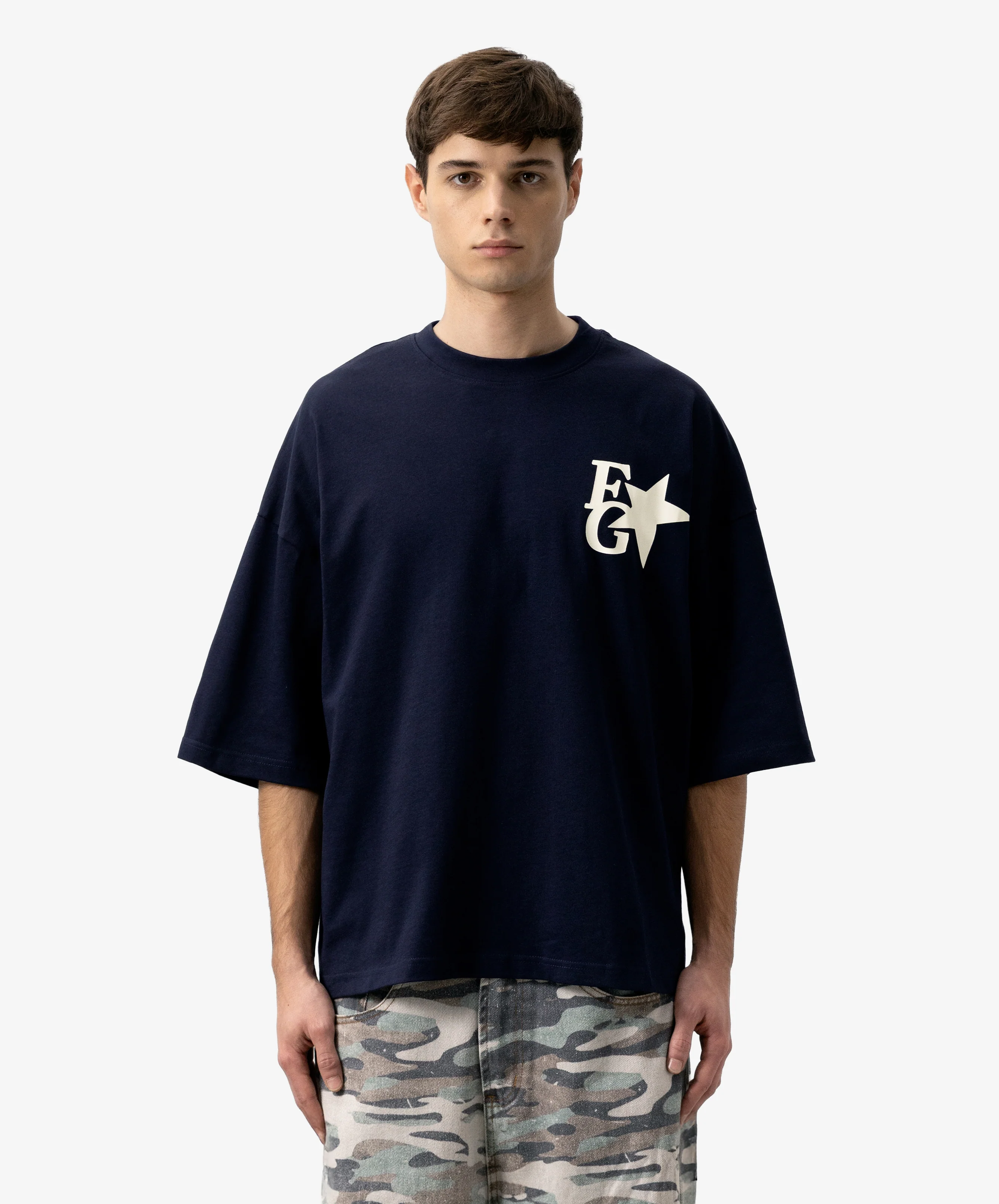 Star Boxy Tee Navy - Image 3