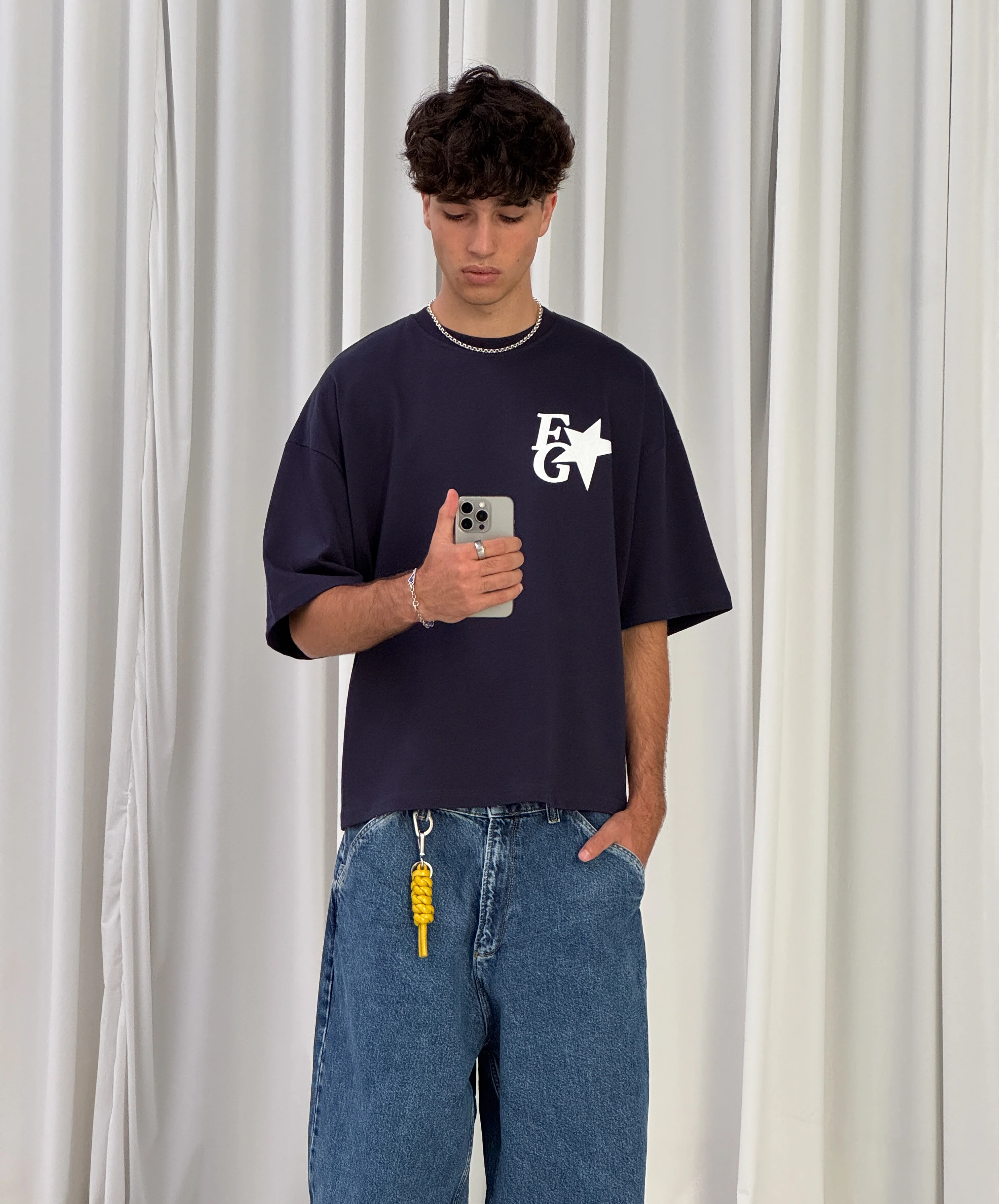 Star Boxy Tee Navy - Image 4